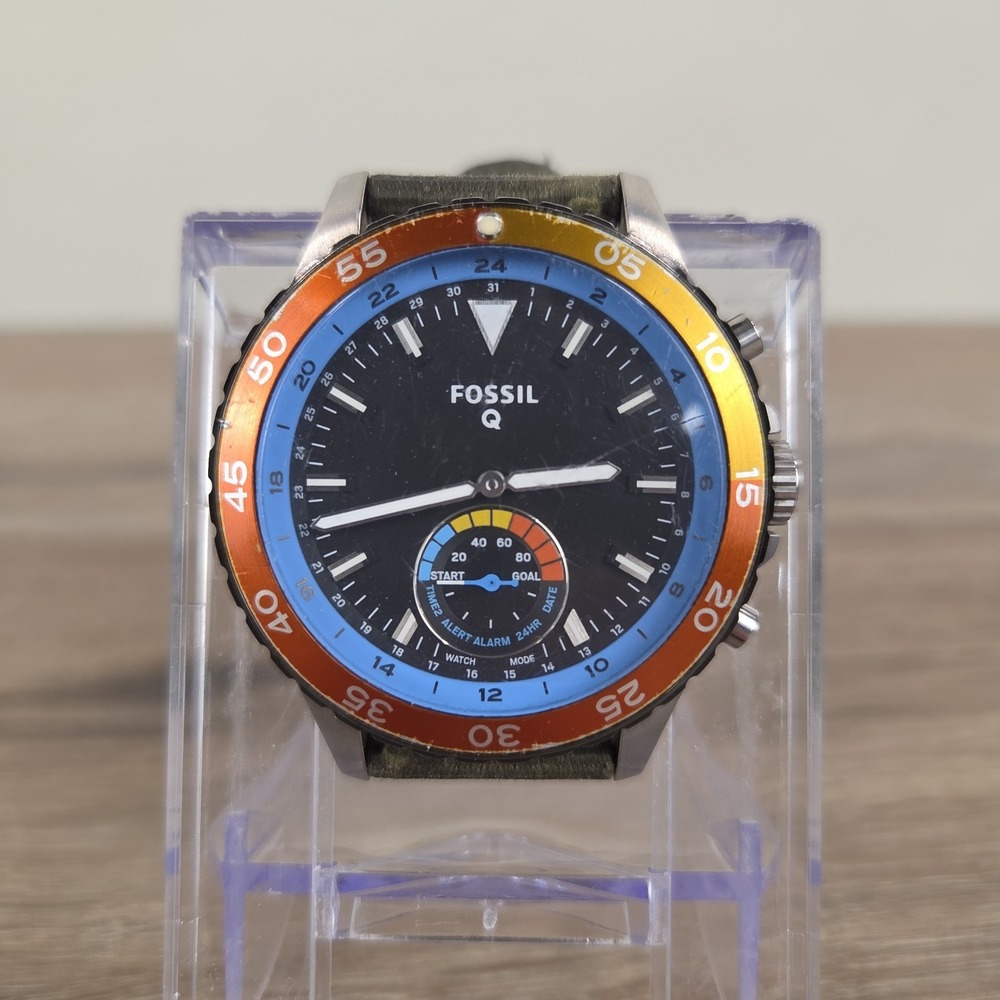 Fossil Q Crewmaster Hybrid NDW2B Mens Watch New Battery Tested Orange Blue